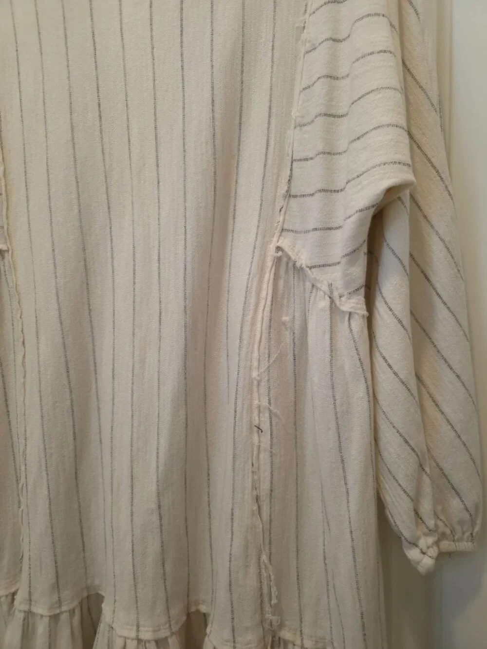 FP Beach April Cream Boho Striped Ruffle Hem Long Sleeve Tunic Mini Dress Sz S - Picture 6 of 10